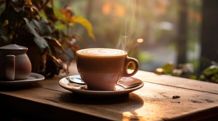 cup of coffee on table,