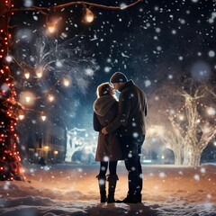 Christmas Night Secrets Told in the Softness of Snow Love Couple