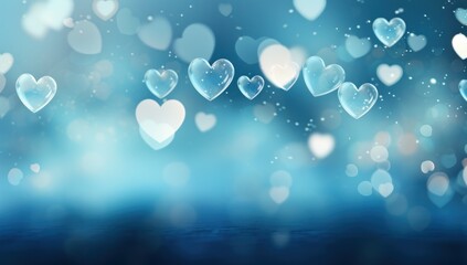 cute hearts are reflected in the blue background,