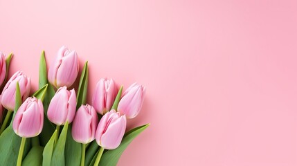 Pink tulips on the pink background. Valentines background.