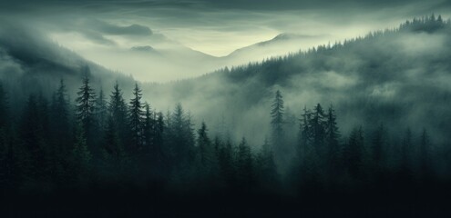 Obraz premium fog covers a mountain in a forest,
