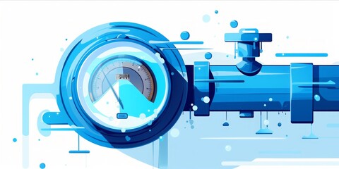 Smart Water Management: A Minimalistic Flat 2D Illustration of Advanced Technology in Water Metering, Captured in Clean Vector Art on a White Background