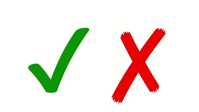 Wrong and Correct Symbols Animation on White Background. YES and NO Icons for Decision-Making on Chroma Key. Animated Voting Choices Green YES and Red NO Symbols.