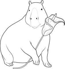 Capybara Calendula Flower Animal Vector Graphic Art Illustration