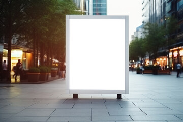 Advertising board or digital display on urban background. Blank white billboard, city street mockup