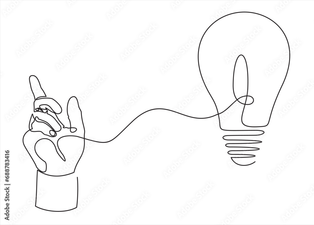 Aufkleber lightbulb on hand one continuous line drawing. electric lamp. brainstorm linear symbol. vector isola