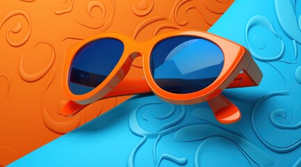 japanese sunglasses rest on an orange background,