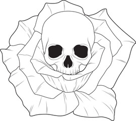 Skull Rose Flower Vector Graphic Art Illustration