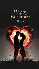 Valentines Day Couple and Big heart Dark Metal Background