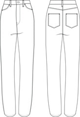 slim denim jeans pant trouser high waist template technical drawing flat sketch cad mockup fashion woman