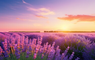 Fototapeta premium new lavender field at sunset