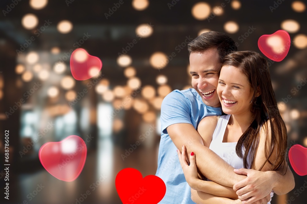 Canvas Prints Joyful young happy couple celebrating Valentine's Day.