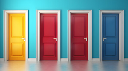 Colorful Doors Row on Gradient Background Concept