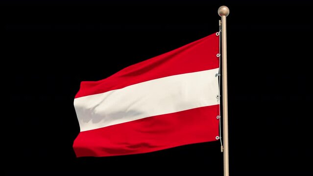 Flag of Austria, looped and seamless. Fabric texture, realistic wind, bottom view. Close-up. Alpha Channel.