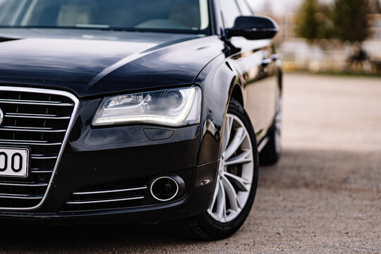 Valmiera, Latvia - July 20, 2023 - black Audi A8 190HP 2006, premium class