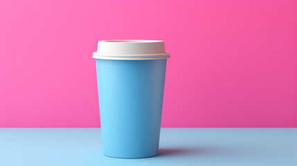 paper coffee cup with blank front, realistic on a mockup template in a colorful abstract backgrounde,