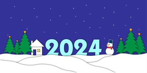 Fototapeta na wymiar New Year 2024. Christmas. Snowman