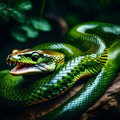 Obraz premium green snake on a branch generative AI tool