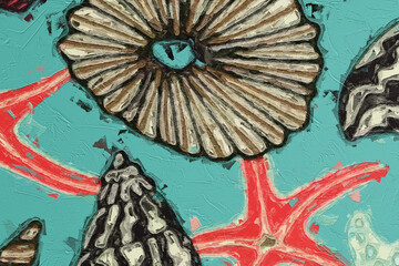 
Oil painting and various flowers, marine creatures, roses, peonies, beautiful