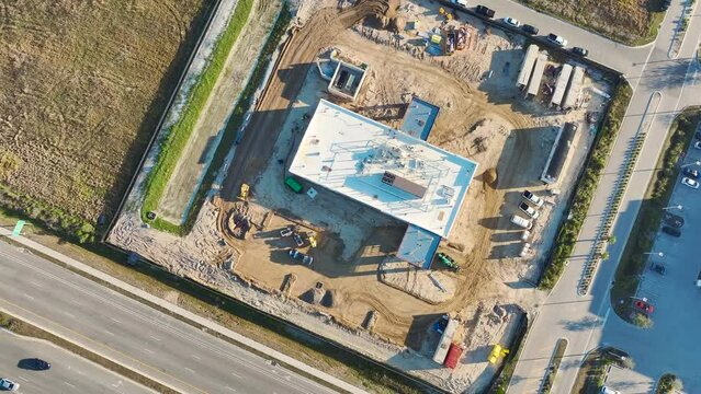 New Small Business Commercial Building Under Construction On Roadside In Rural Area