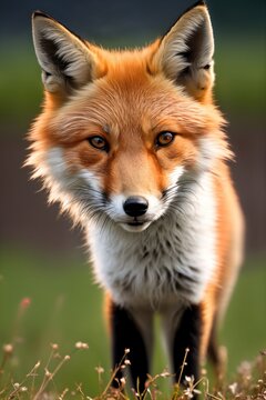 Red fox, close-up, against the background of nature