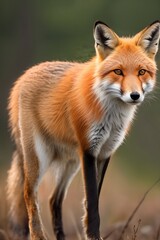 Naklejka na ściany i meble Red fox, close-up, against the background of nature
