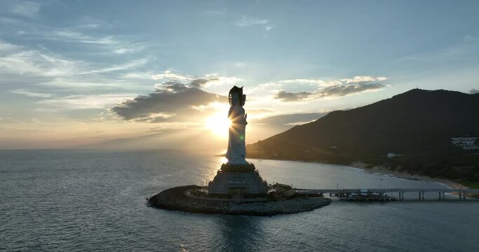 Guanyin statue at seaside in nanshan temple, hainan island , China.
