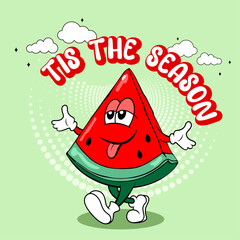 cute cartoon watermelon is playing a vector cartoon illustration. cartoon vector illustration 