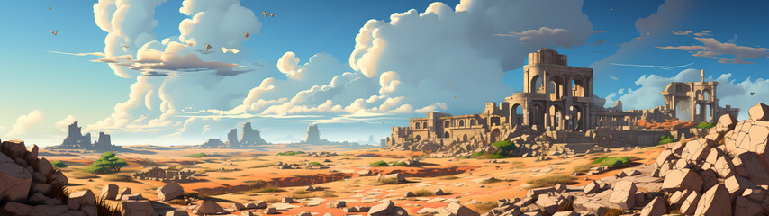 "Image of architectural ruins, landscape of structural ruins, ancient world."
