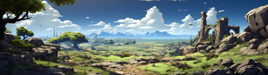 "Image of architectural ruins, landscape of structural ruins, ancient world."