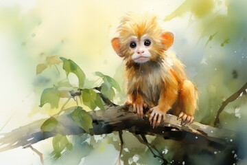 Fototapeta premium the charm of a baby golden tamarin monkey in its natural habitat