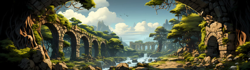 "Image of architectural ruins, landscape of structural ruins, ancient world."