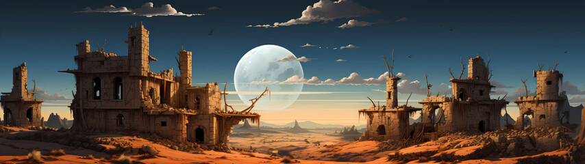 "Image of architectural ruins, landscape of structural ruins, ancient world."