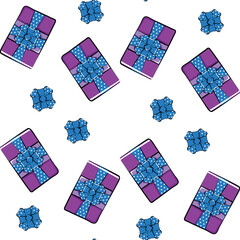 New Year, Christmas, snowflake pattern with gifts, lollipops, snowflakes in cartoon style.