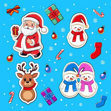 A set of pictures for Christmas and New Year in a cute cartoon style.