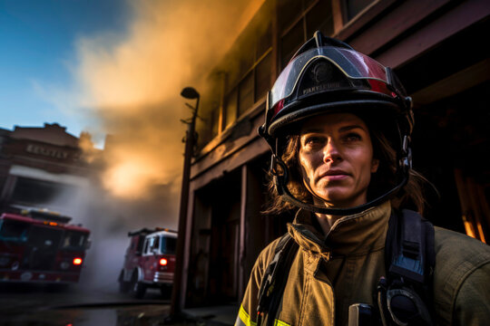 Generative AI image of a Female Firefighter at Work