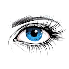 Blue Eye with Thick Lashes, Hand Drawing, Fashion, Beauty Sketch, Staring Human, Facial, Iris,