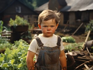 Angry Infant Working in the Garden