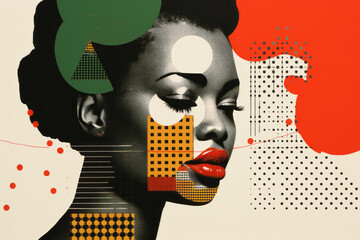 Black history month abstract portrait of a beautiful black woman, graphic shapes pan african colors - obrazy, fototapety, plakaty