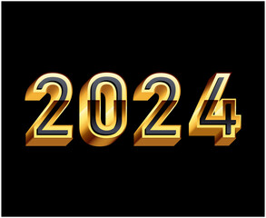 2024 Happy New Year Abstract Gold Graphic Design Vector Logo Symbol Illustration With Black Background