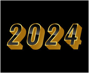 2024 Happy New Year Abstract Gold Graphic Design Vector Logo Symbol Illustration With Black Background