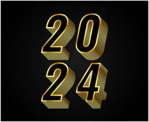 2024 Happy New Year Abstract Gold Vector Logo Symbol Illustration With Black Background