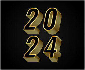 2024 Happy New Year Abstract Gold Vector Logo Symbol Illustration With Black Background