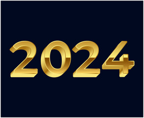 2024 Happy New Year Abstract Gold Graphic Design Vector Logo Symbol Illustration With Blue Background