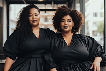 portrait of two plus size beauty women - Powered by Adobe