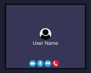 Video chat interface. User web video call window. Concept of social remote media, remote communication, video content. Modern vector illustration.