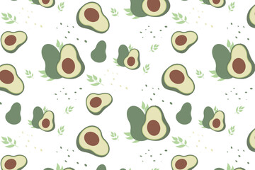 Avocado seamless pattern for print, fabric and organic, vegan, raw products packaging.