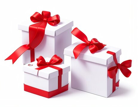 3d Gift boxes with red ribbons isolated on a transparent and white background created with generative ai