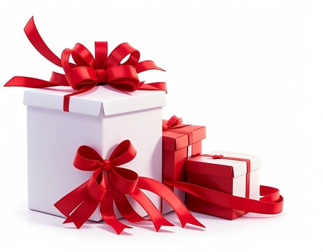 3d Gift boxes with red ribbon isolated on a transparent and white background created with generative ai - Powered by Adobe
