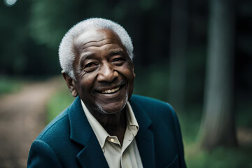 Closeup side view of a senior African American man with earrings against red background